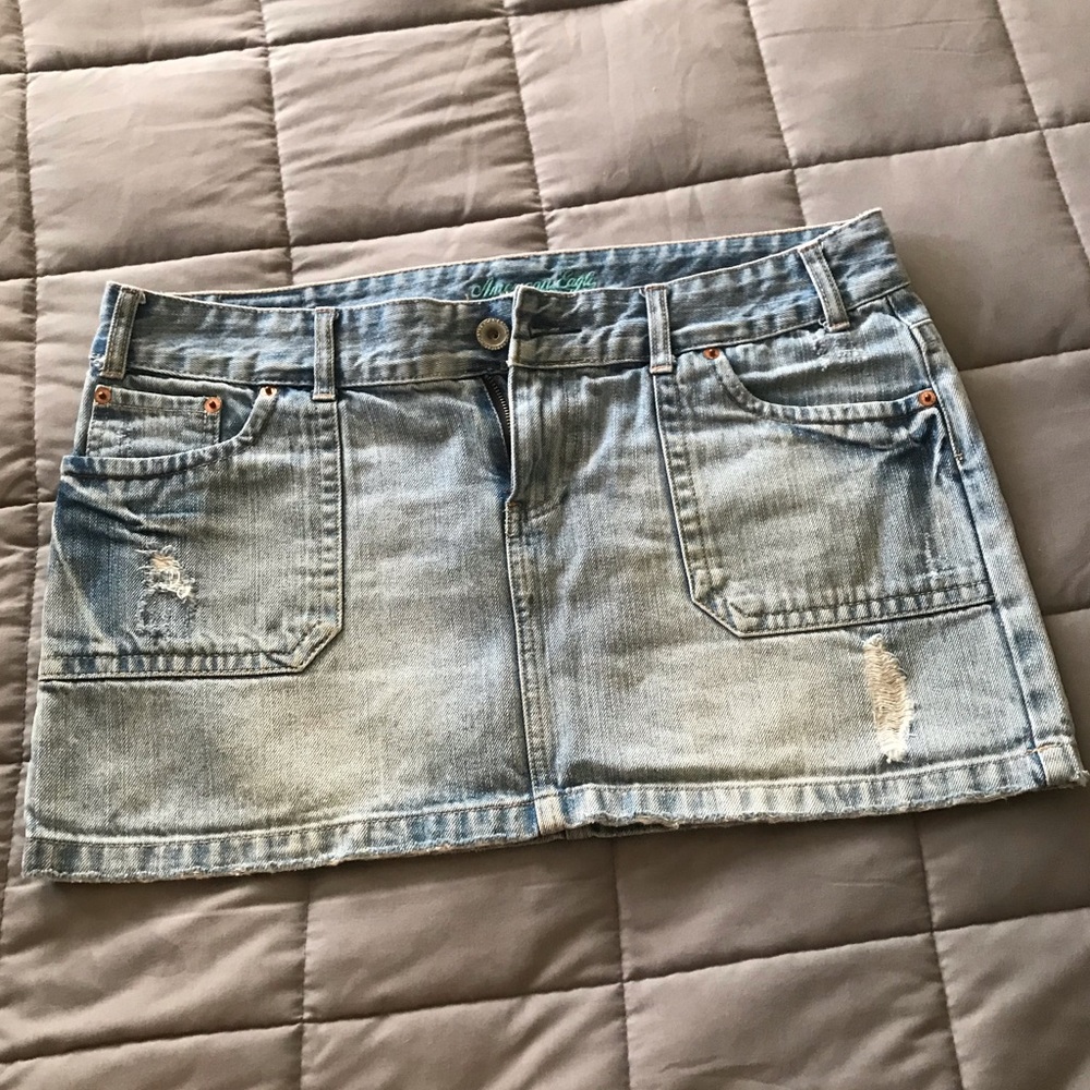 American Eagle distressed jean mini skirt